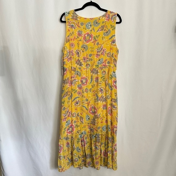 NWT Nanette Lepore Women's Sleeveless Yellow Floral Tiered Midi SunDress sz 14 - Picture 10 of 15